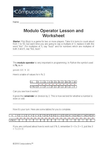 Modulo Operator Lesson GCSE Computer Science