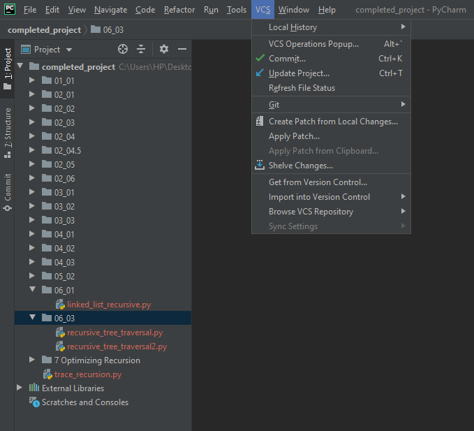 Python PyCharm VCS