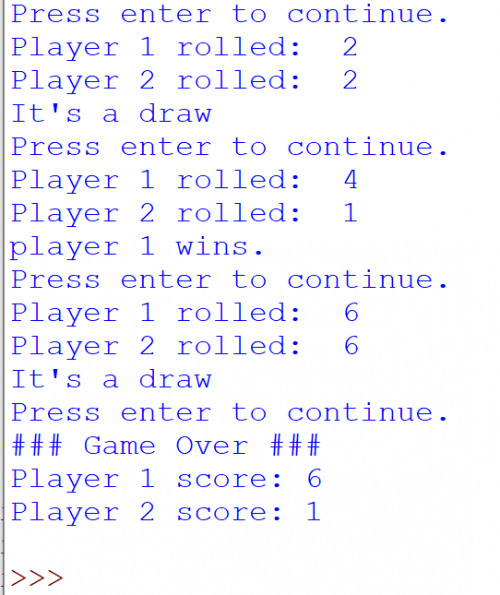 Python Simple Dice Game Output