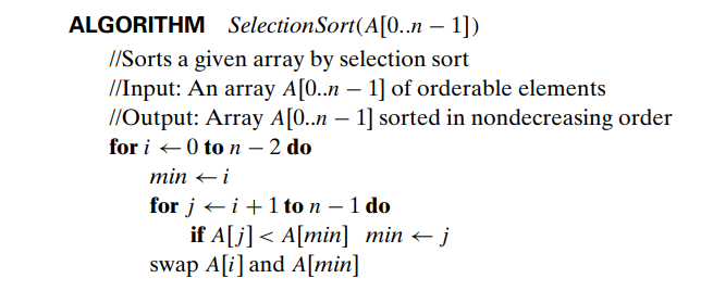 Selection sort pseudocode